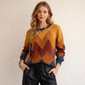 Gemelli Chevron Knit Italian Sweater in Orange and Navy